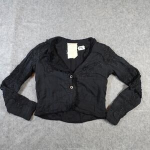 Da Nang Cardigan Womens Extra Small Surplus Indo Chine Embroidered Beaded Black